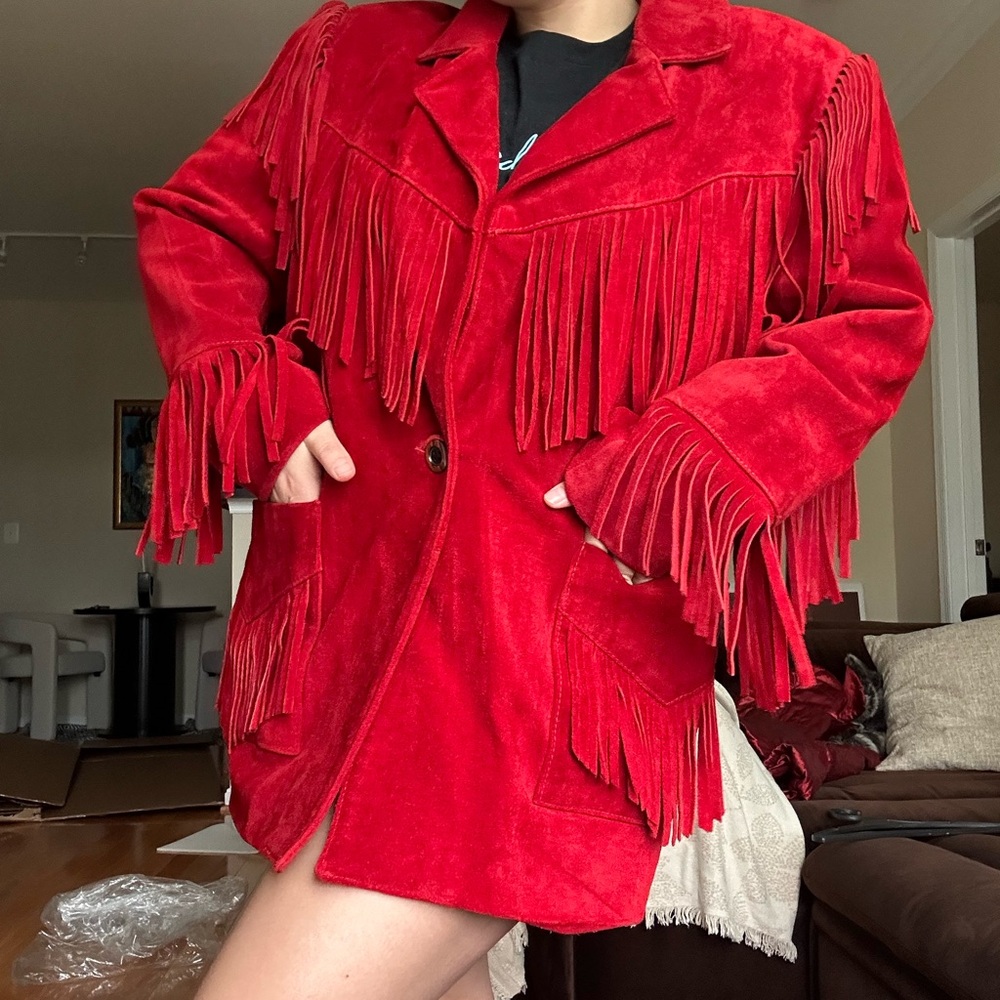 Vintage Red Suede Women's Jacket w Fringe